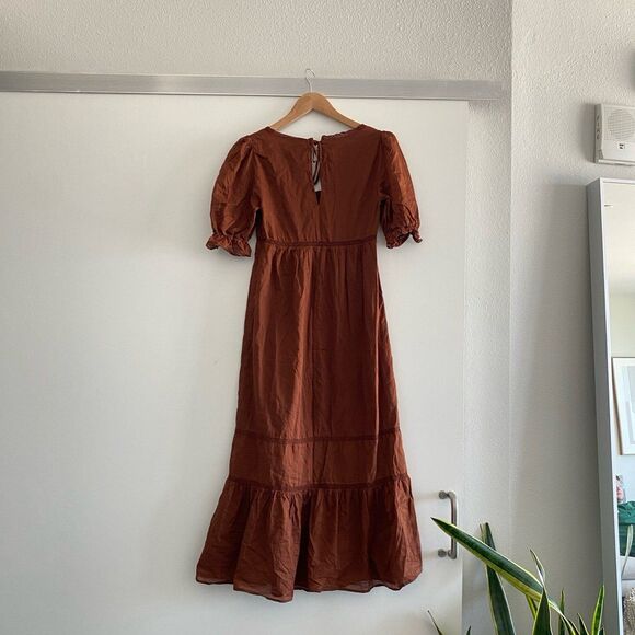 Reformation Bekkah Crocheted Lace-Trimmed Organic Cotton Midi Dress in Cinnamon - Picture 10 of 12